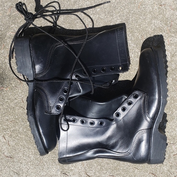 70s Military Combat Boots Leather punk 7.5 Black - Picture 2 of 8